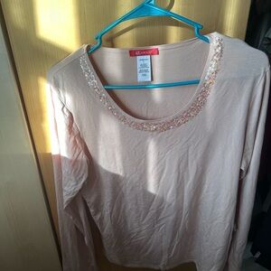 Anne Klein Blush Sequin Long Sleeve Tee large